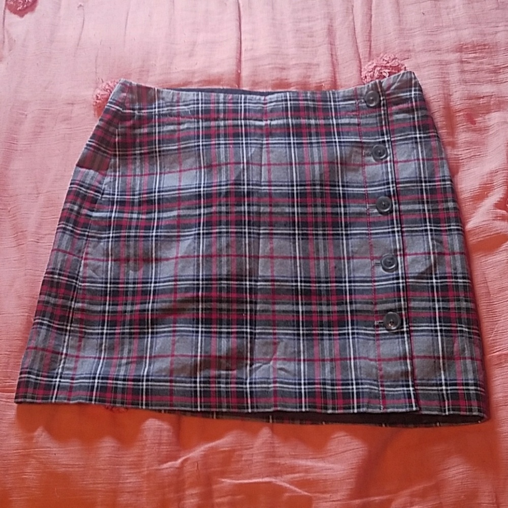 Tommy Hilfiger gray plaid button wrap mini skirt